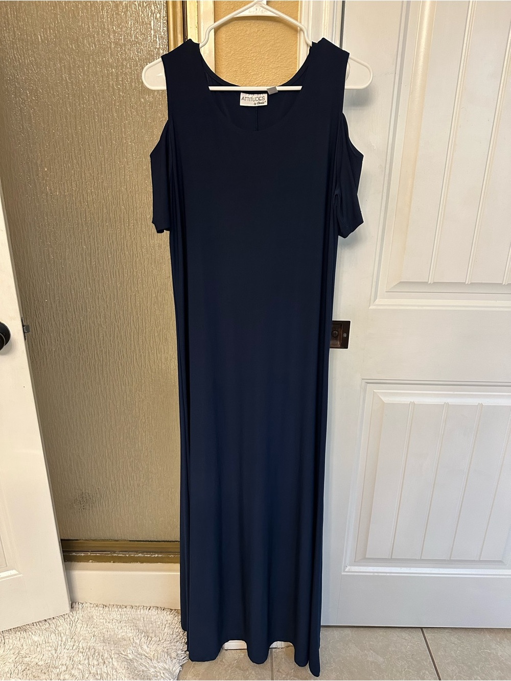 Attitudes by Renee Dark Navy Cold-Shoulder Maxi Dress